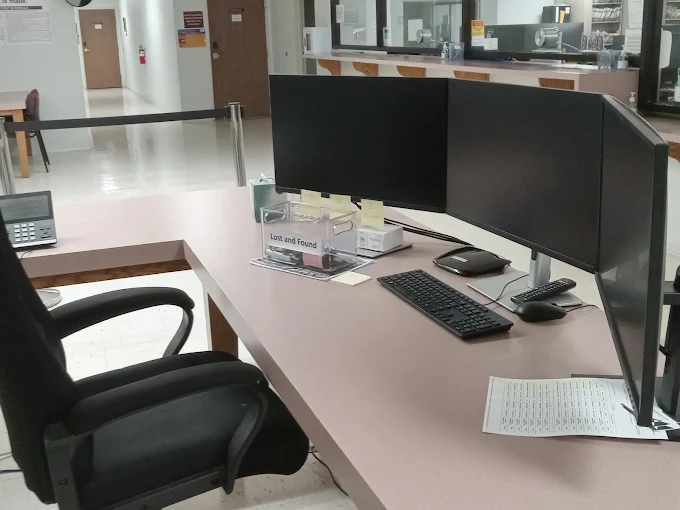 Clean administrative reception desk in a commercial building